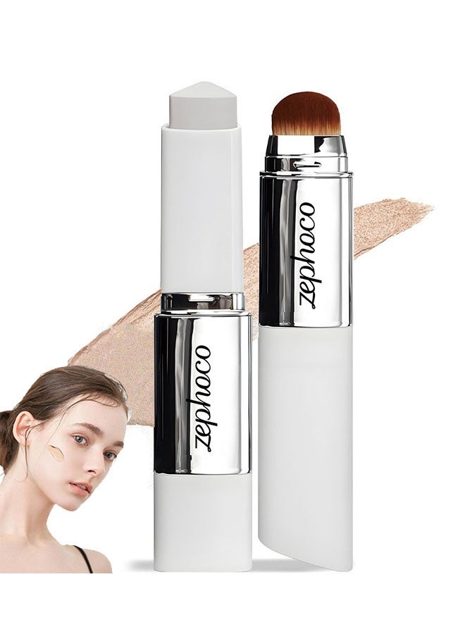 zephoco Color Changing Foudation Stick，Cream Stick V White - Medium to Full Coverage, Dewy & Hydrating Makeup, Dual-Ended with Brush for Flawless Look # Natural - Image 1